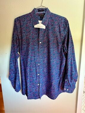 Banana Republic Blue Floral Print Casual Button-Down Shirt